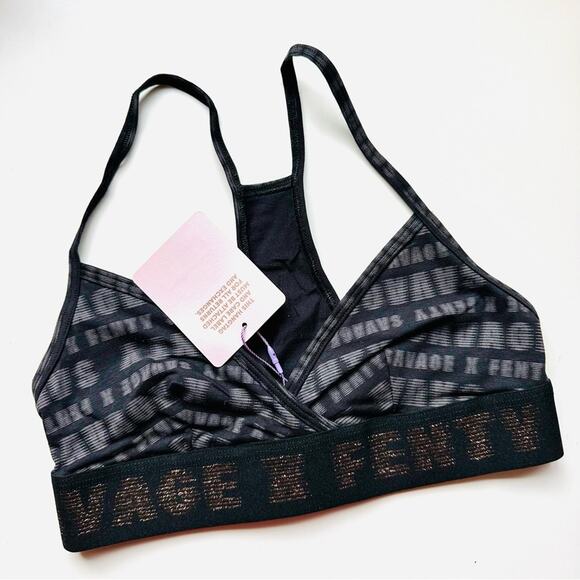 NEW SAVAGE X FENTY Black Grey Metallic Forever Savage Logo Bralette Bra Top XS - Picture 3 of 10